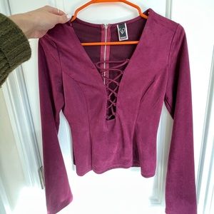 Maroon Windsor front tied long sleeve velvet shirt size medium